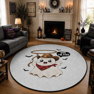 Halloween Spooky Cowboy Ghost 5th Birthday Round Rug Boo Im Five Western Party Gift