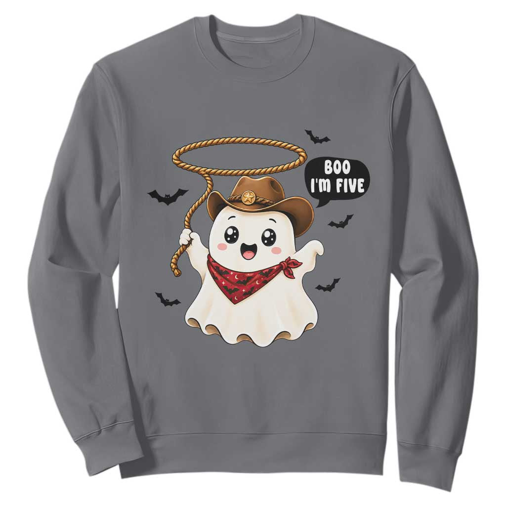 Halloween Spooky Cowboy Ghost 5th Birthday Sweatshirt Boo Im Five Western Party Gift