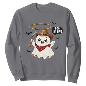 Halloween Spooky Cowboy Ghost 5th Birthday Sweatshirt Boo Im Five Western Party Gift
