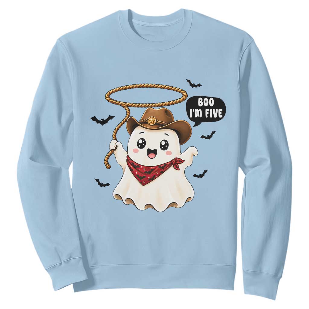 Halloween Spooky Cowboy Ghost 5th Birthday Sweatshirt Boo Im Five Western Party Gift