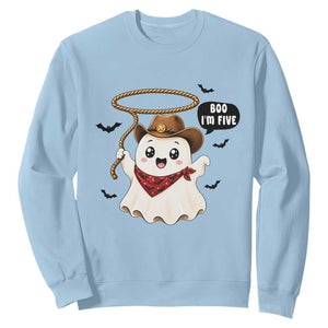 Halloween Spooky Cowboy Ghost 5th Birthday Sweatshirt Boo Im Five Western Party Gift