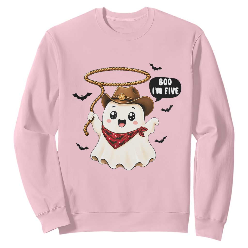 Halloween Spooky Cowboy Ghost 5th Birthday Sweatshirt Boo Im Five Western Party Gift