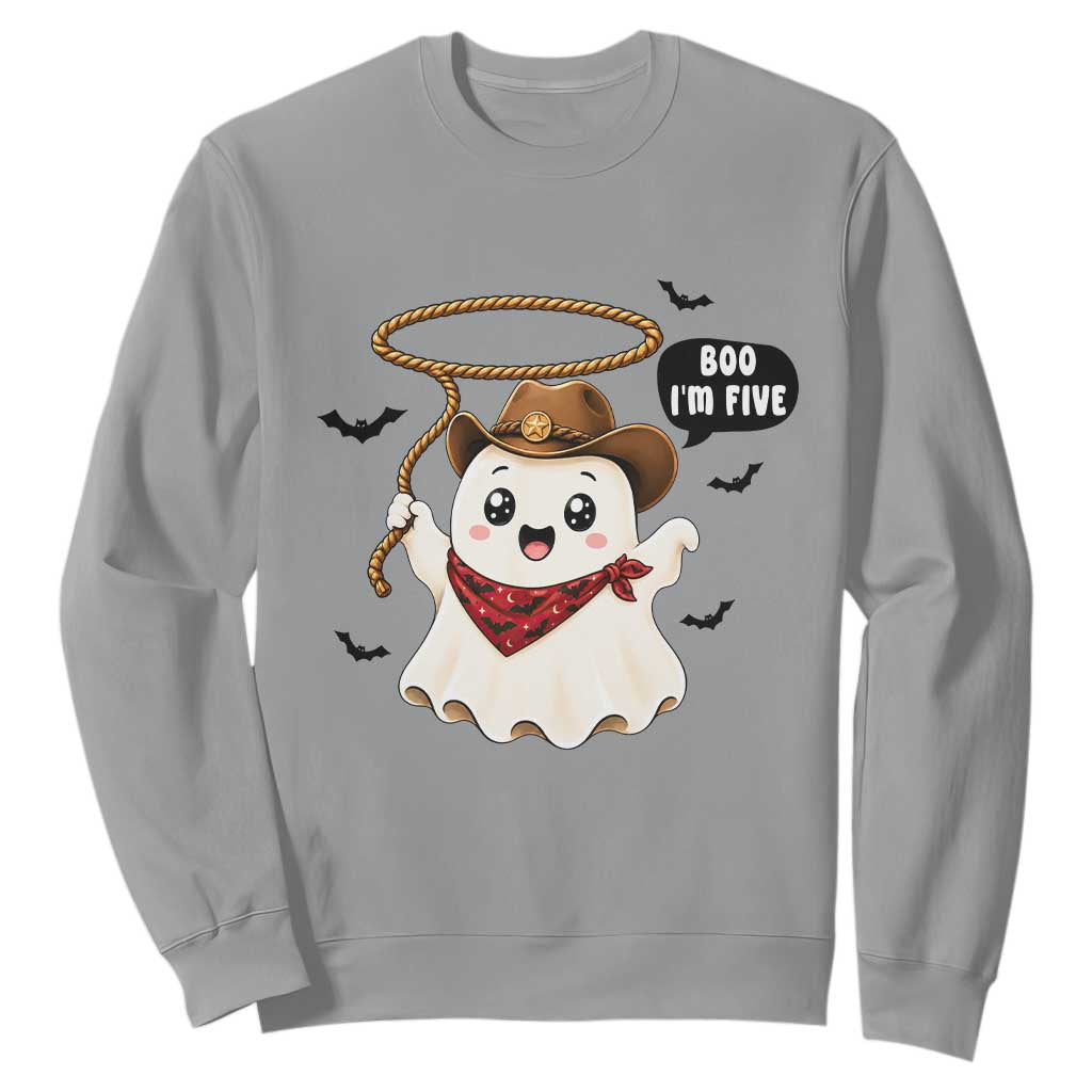 Halloween Spooky Cowboy Ghost 5th Birthday Sweatshirt Boo Im Five Western Party Gift
