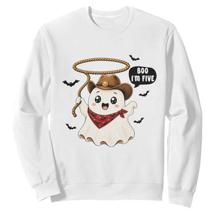 Halloween Spooky Cowboy Ghost 5th Birthday Sweatshirt Boo Im Five Western Party Gift