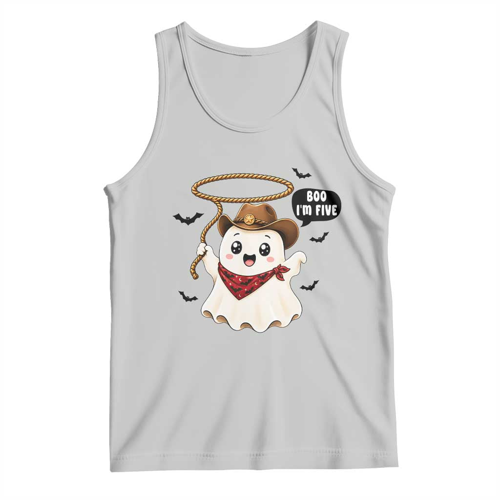 Halloween Spooky Cowboy Ghost 5th Birthday Tank Top Boo Im Five Western Party Gift