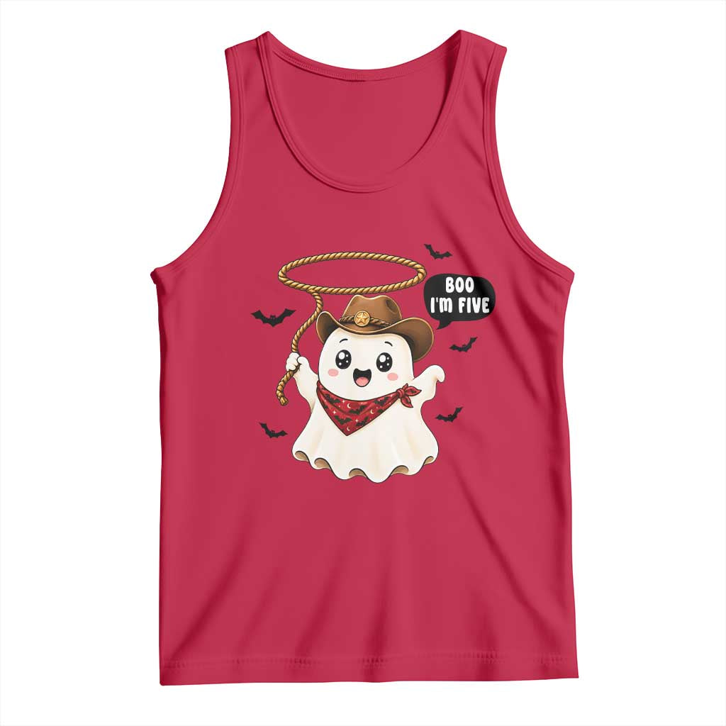 Halloween Spooky Cowboy Ghost 5th Birthday Tank Top Boo Im Five Western Party Gift