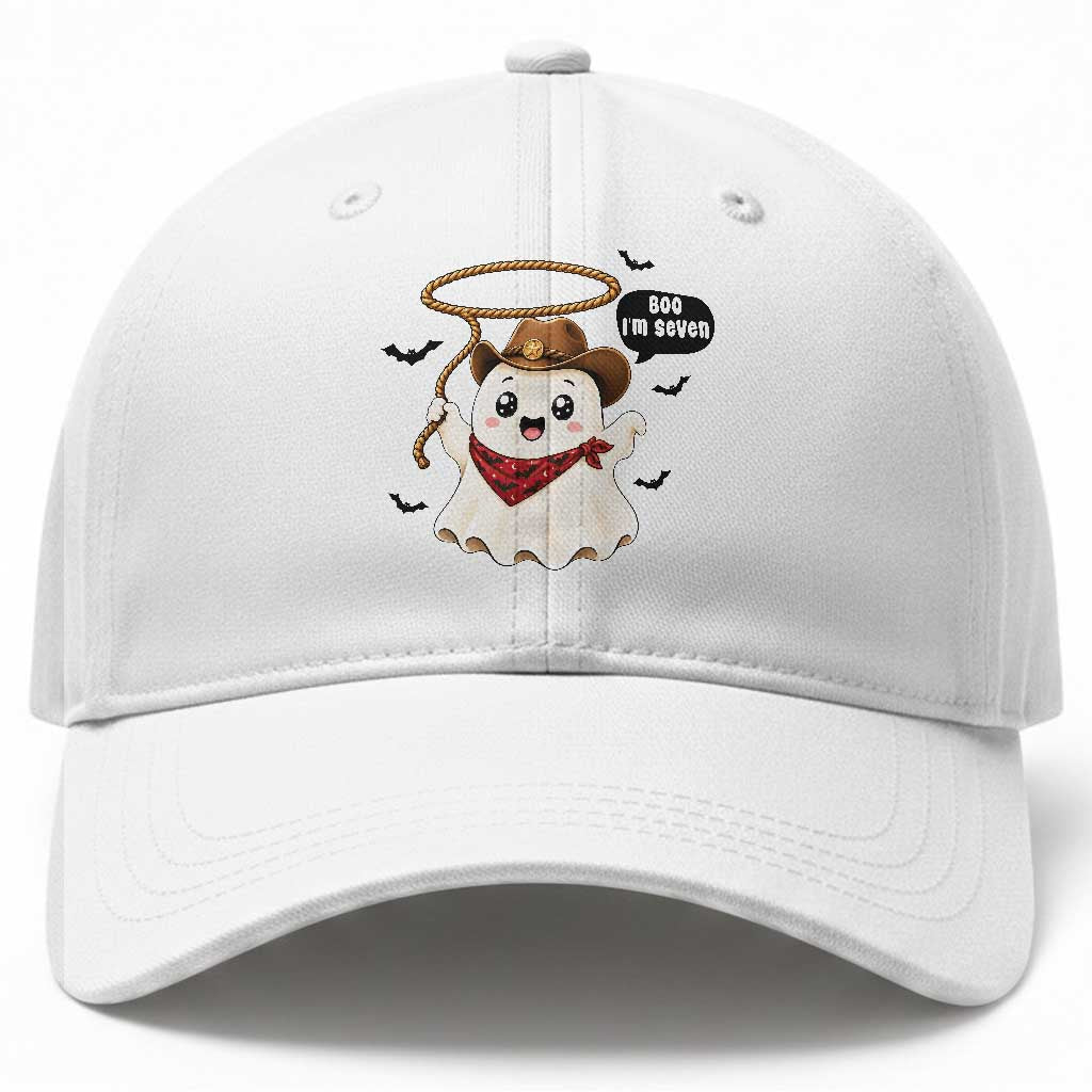 Halloween Spooky Cowboy Ghost 7th Birthday Baseball Cap Boo Im Seven Western Party Gift