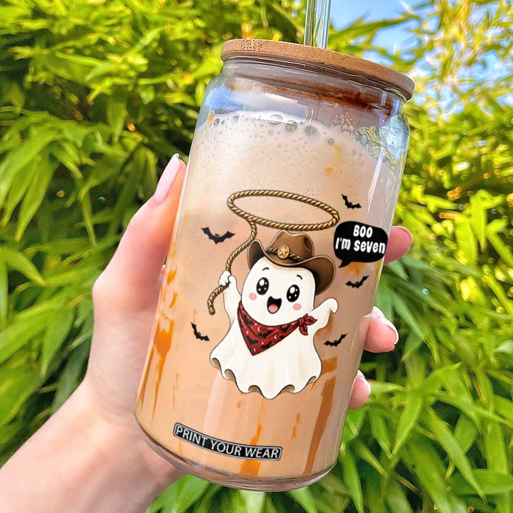 Halloween Spooky Cowboy Ghost 7th Birthday Glass Can Boo Im Seven Western Party Gift