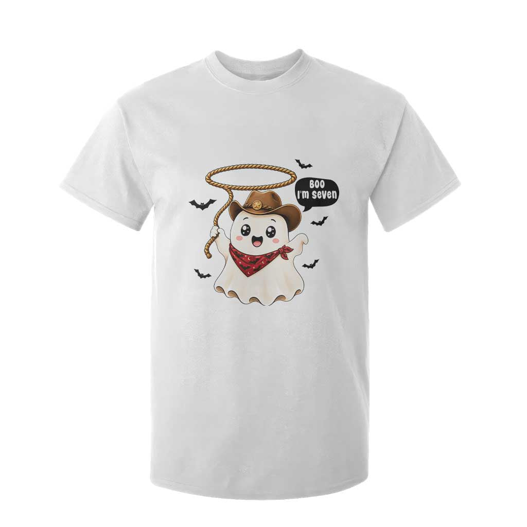 Halloween Spooky Cowboy Ghost 7th Birthday T Shirt For Kid Boo Im Seven Western Party Gift