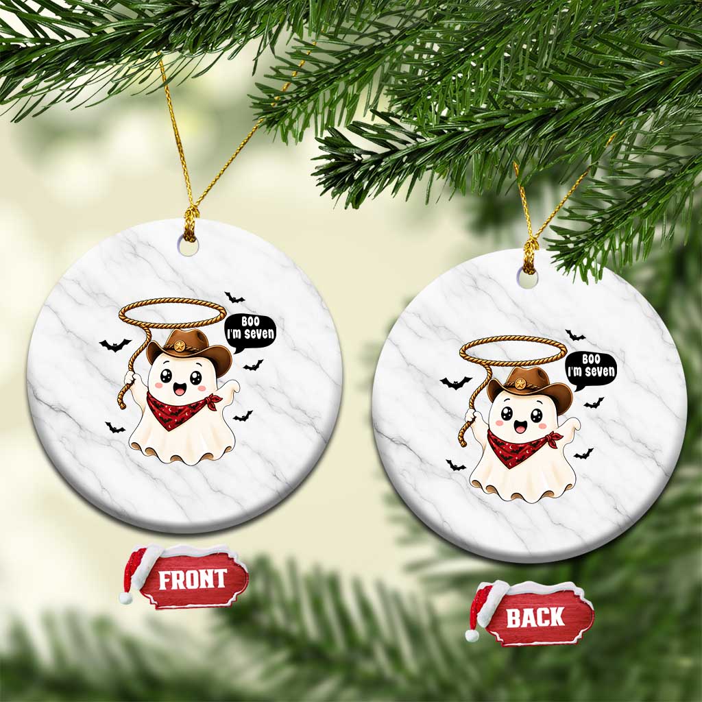 Halloween Spooky Cowboy Ghost 7th Birthday Ceramic Ornament Boo Im Seven Western Party Gift