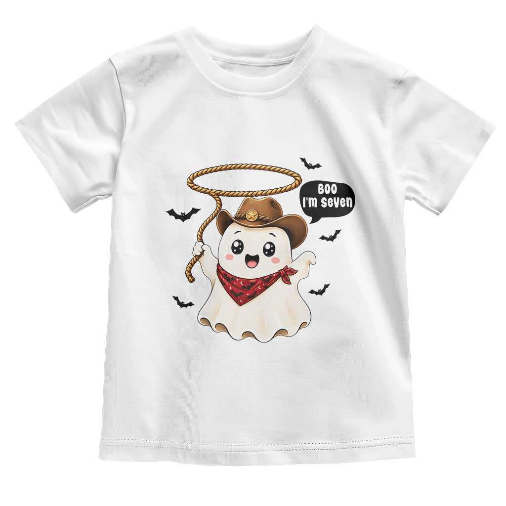 Halloween Spooky Cowboy Ghost 7th Birthday Toddler T Shirt Boo Im Seven Western Party Gift