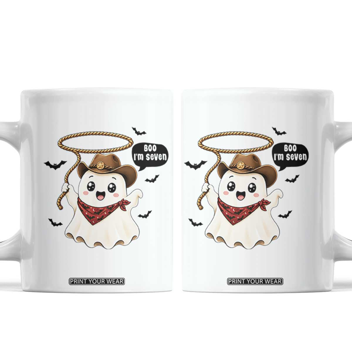 Halloween Spooky Cowboy Ghost 7th Birthday Coffee Mug Boo Im Seven Western Party Gift