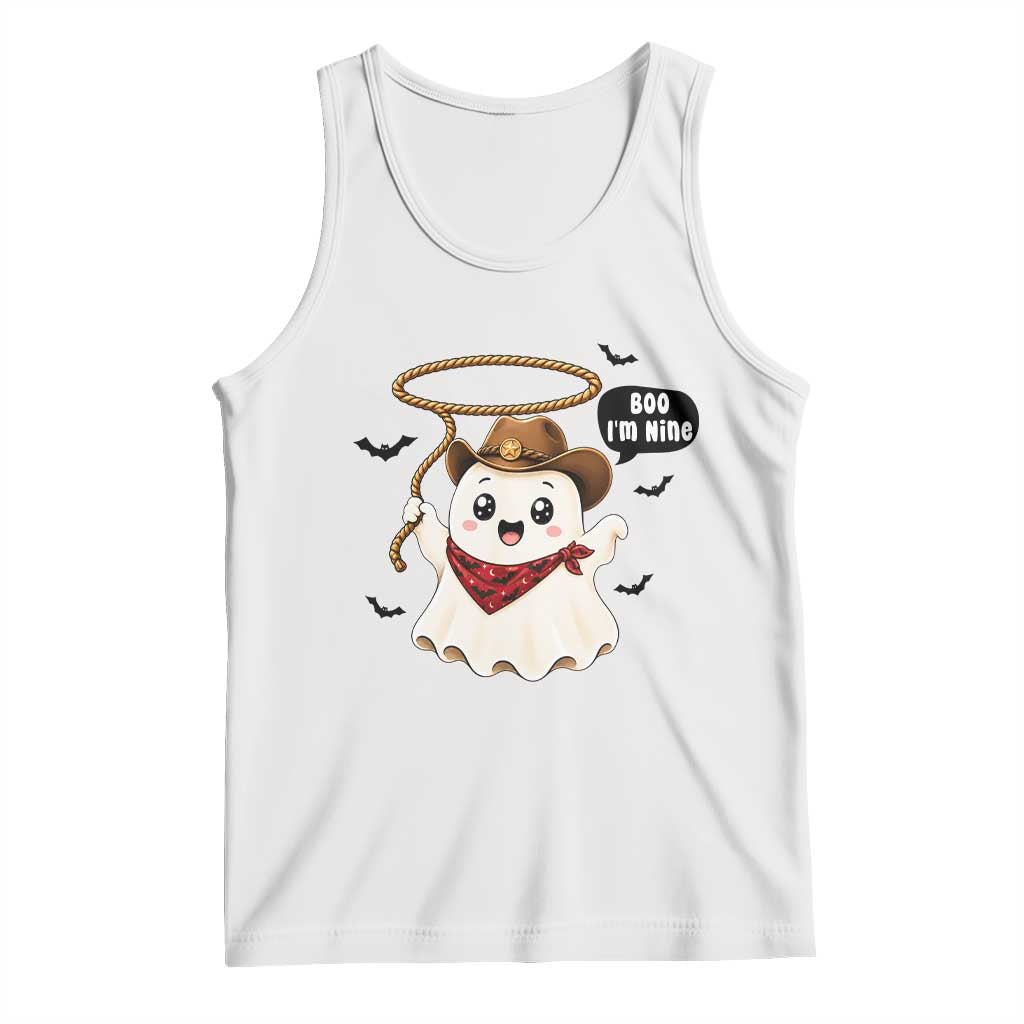 Halloween Spooky Cowboy Ghost 9th Birthday Tank Top Boo Im Nine Western Party Gift