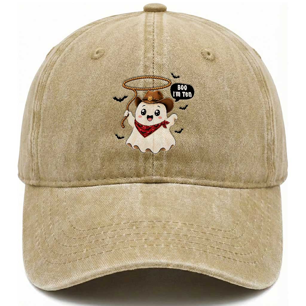 Halloween Spooky Cowboy Ghost 10th Birthday Washed Cotton Baseball Cap Boo Im Ten Western Party Gift
