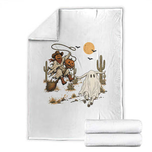 Pumpkin Head Ghost Cowboy Roping Longhorn Throw Blanket Spooky Western Halloween Rodeo Gift