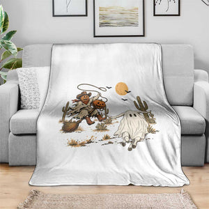 Pumpkin Head Ghost Cowboy Roping Longhorn Throw Blanket Spooky Western Halloween Rodeo Gift