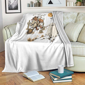Pumpkin Head Ghost Cowboy Roping Longhorn Throw Blanket Spooky Western Halloween Rodeo Gift