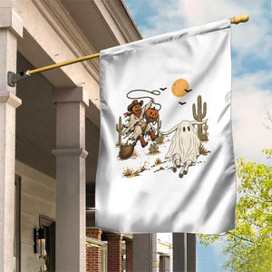 Pumpkin Head Ghost Cowboy Roping Longhorn Garden Flag Spooky Western Halloween Rodeo Gift