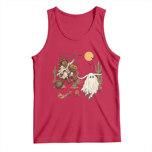 Pumpkin Head Ghost Cowboy Roping Longhorn Tank Top Spooky Western Halloween Rodeo Gift