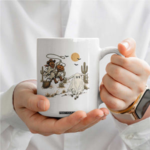 Pumpkin Head Ghost Cowboy Roping Longhorn Coffee Mug Spooky Western Halloween Rodeo Gift