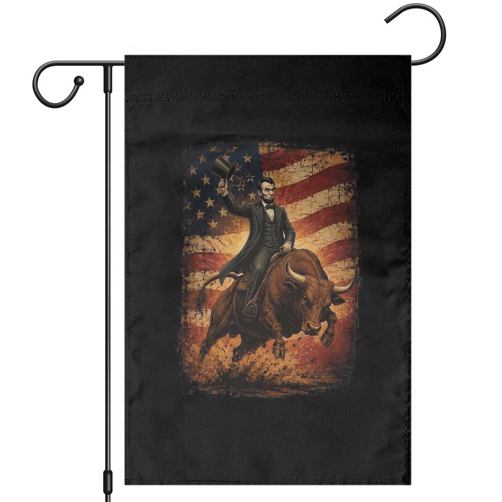 Abraham Abe Lincoln Bull Rider Garden Flag Vintage Patriotic Cowboy USA Flag Rodeo Gift