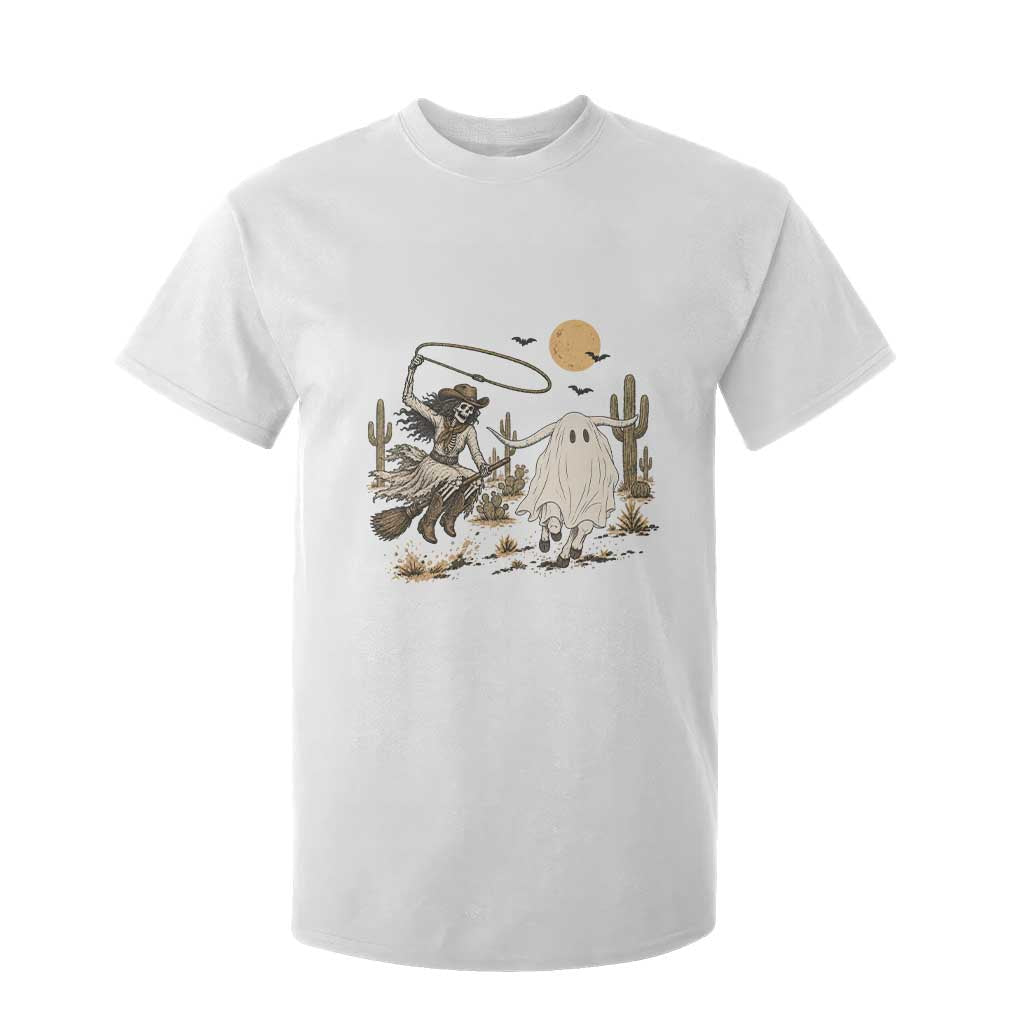 Skeleton Cowgirl Witch Roping Longhorn T Shirt For Kid Spooky Western Halloween Rodeo Gift