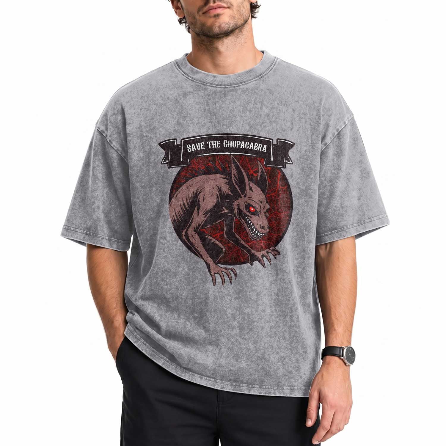 Chupacabra Washed Cotton T-Shirt Gothic Horror Save The Cryptid Gift