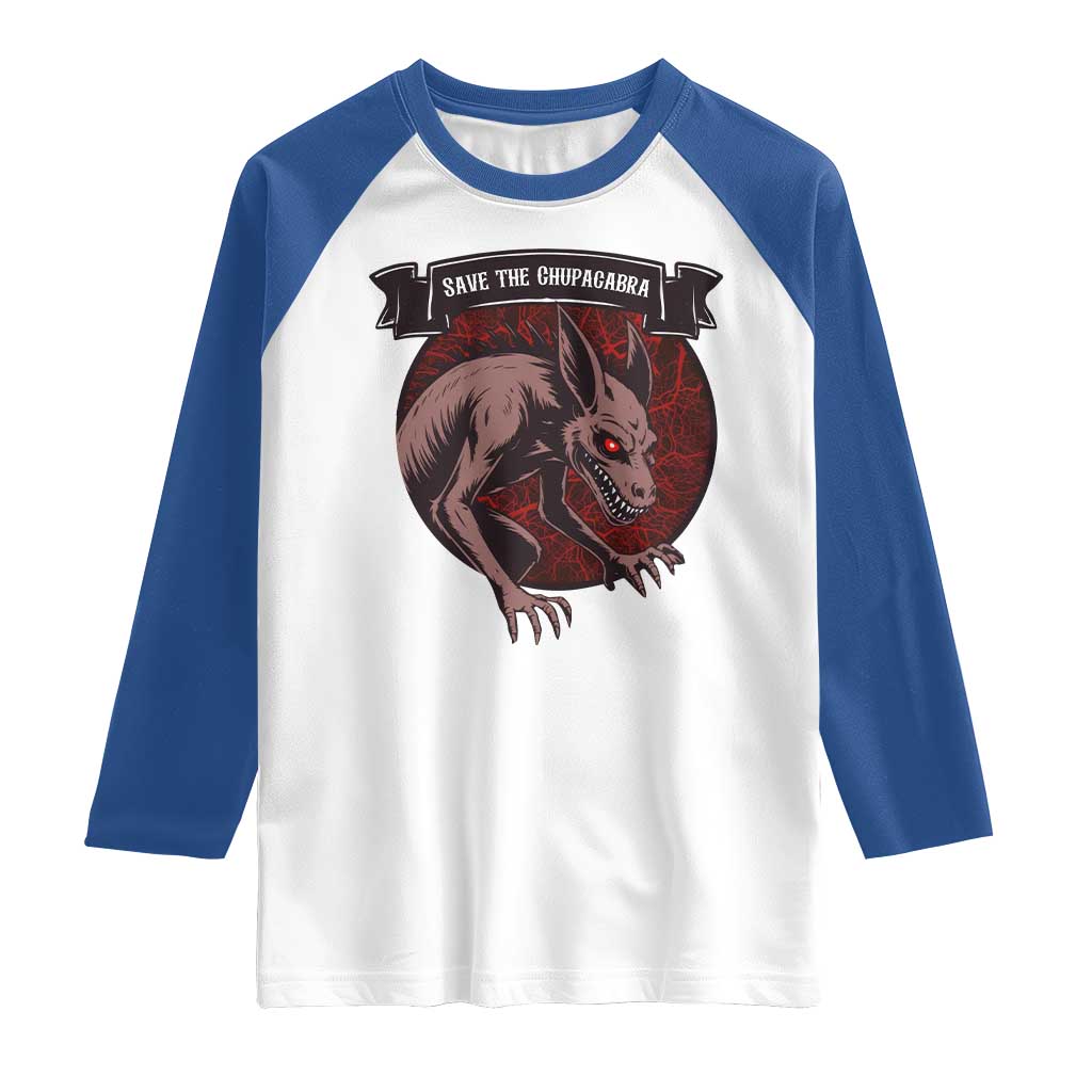 Chupacabra Raglan Shirt Gothic Horror Save The Cryptid Gift TS12 White Royal Print Your Wear
