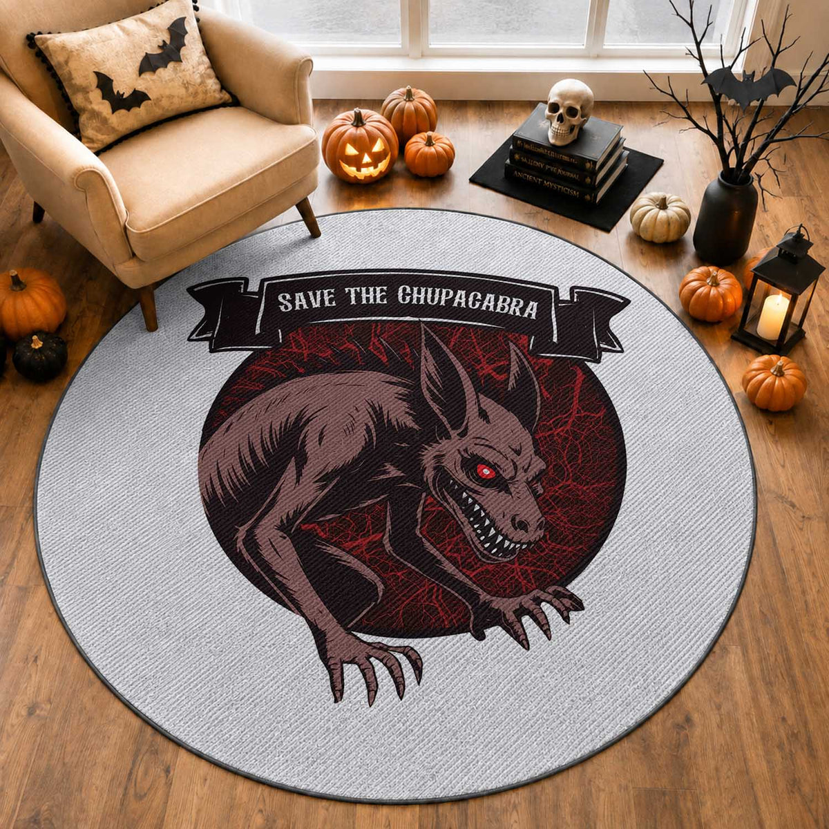 Chupacabra Round Rug Gothic Horror Save The Cryptid Gift