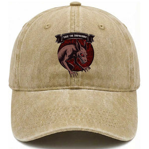 Chupacabra Washed Cotton Baseball Cap Gothic Horror Save The Cryptid Gift TS12 Washed Cap Universal Fit Khaki Print Your Wear