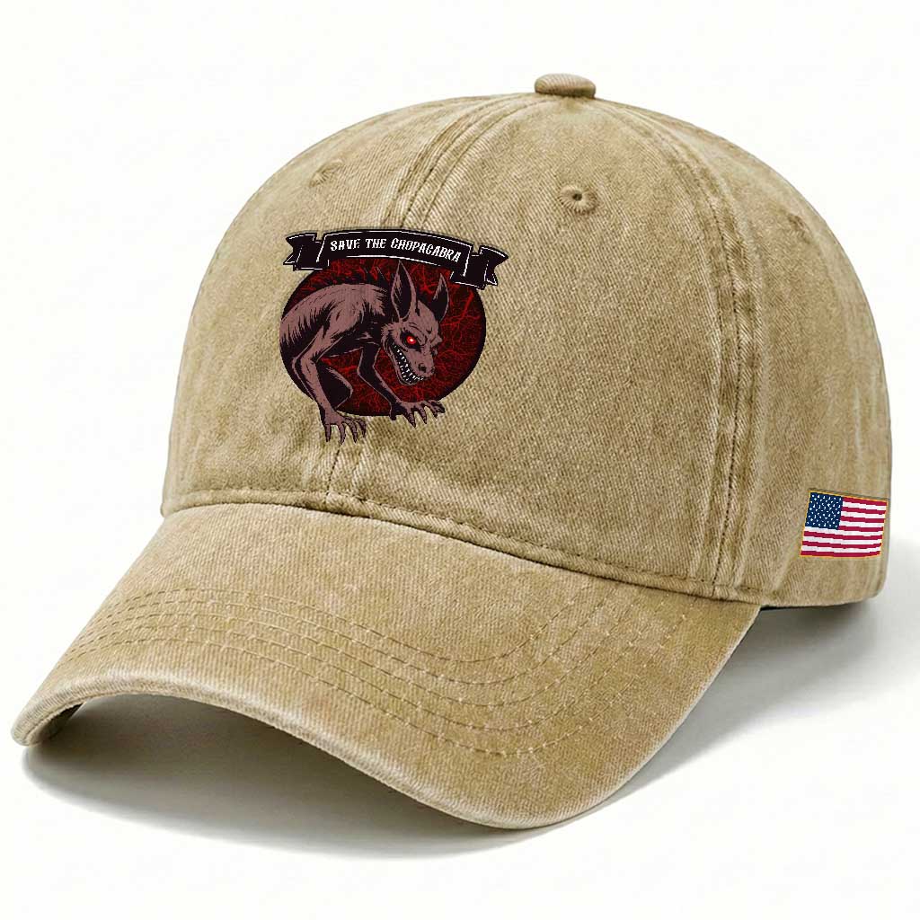 Chupacabra Washed Cotton Baseball Cap Gothic Horror Save The Cryptid Gift TS12 Print Your Wear