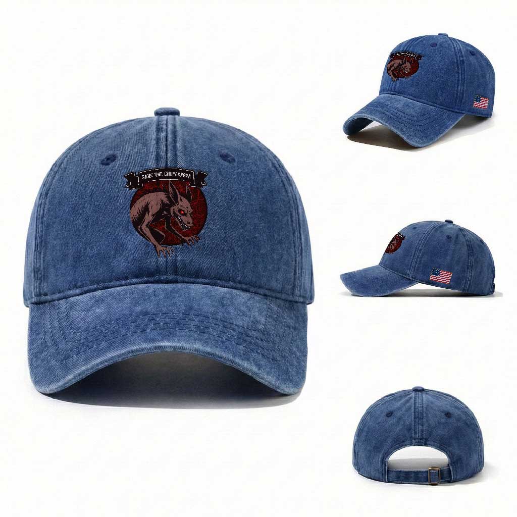 Chupacabra Washed Cotton Baseball Cap Gothic Horror Save The Cryptid Gift TS12 Washed Cap Universal Fit Royal Blue Print Your Wear