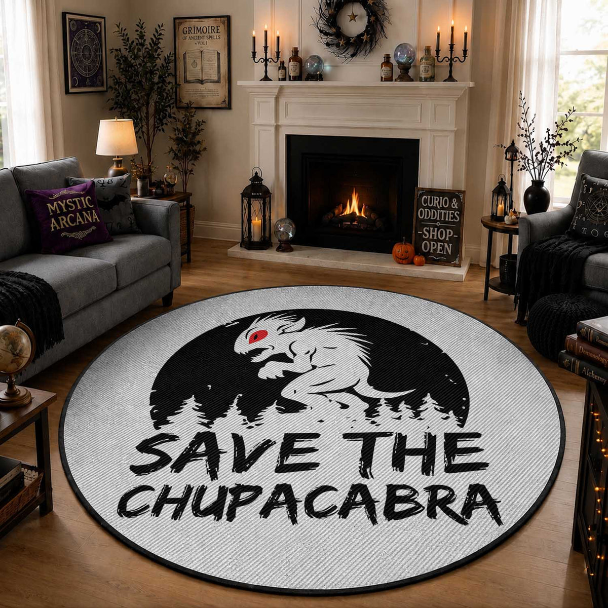 Chupacabra Round Rug Funny Cryptid Save The Goat Sucker Gift