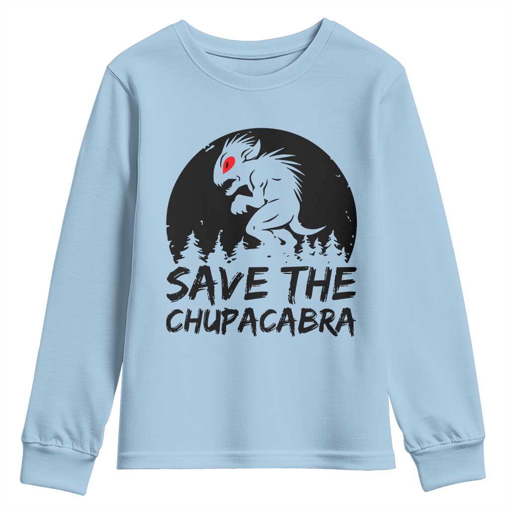Chupacabra Youth Sweatshirt Funny Cryptid Save The Goat Sucker Gift TS12 Light Blue Print Your Wear