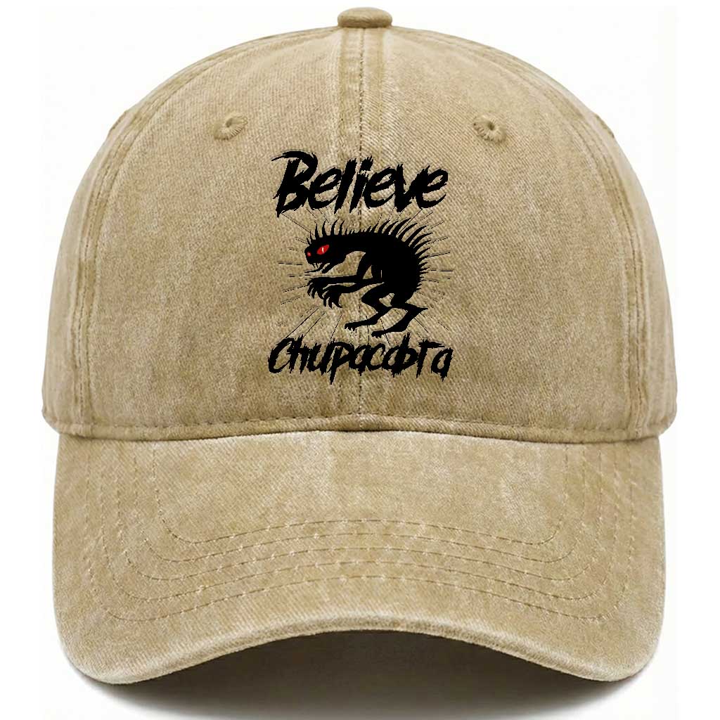 Urban Legends And Mystery Gift Washed Cotton Baseball Cap Believe Chupacabra TS12 Washed Cap Universal Fit Khaki Print Your Wear