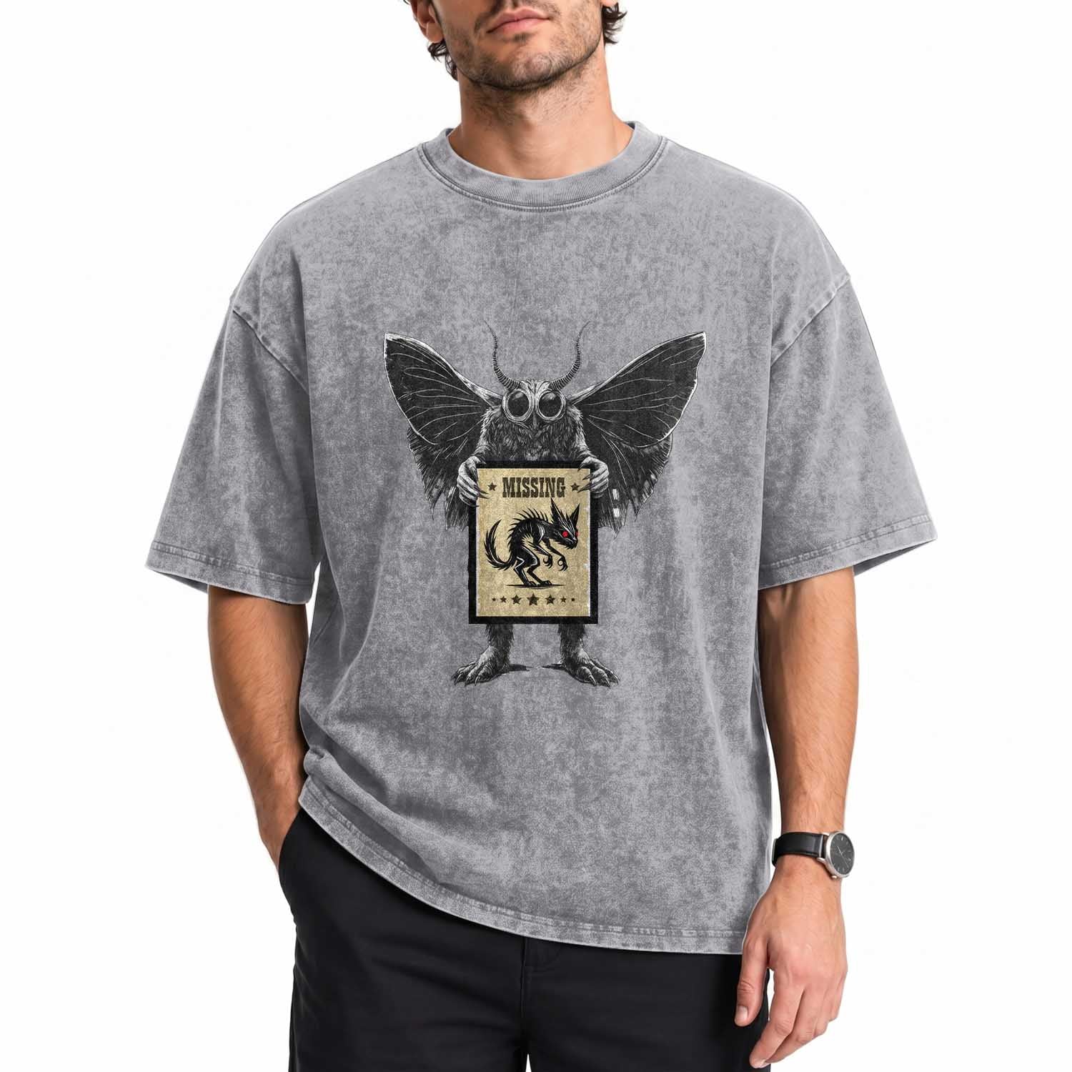 Mothman Missing Chupacabra Washed Cotton T-Shirt Funny Cryptid Gift