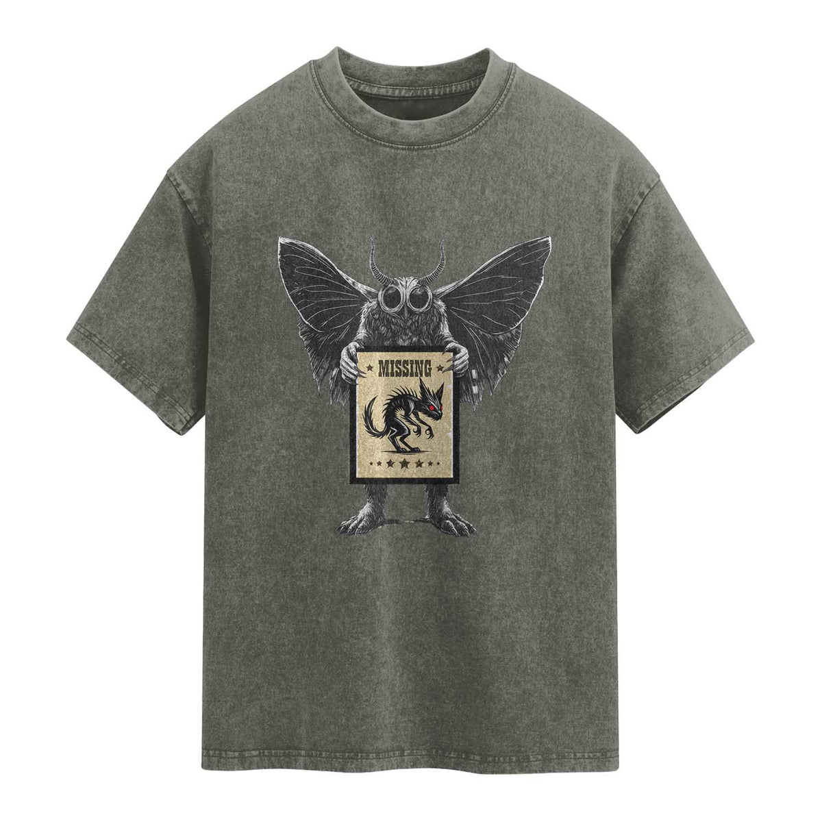 Mothman Missing Chupacabra Washed Cotton T-Shirt Funny Cryptid Gift