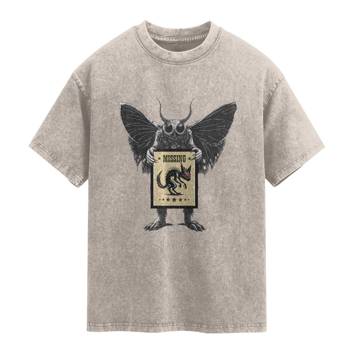Mothman Missing Chupacabra Washed Cotton T-Shirt Funny Cryptid Gift