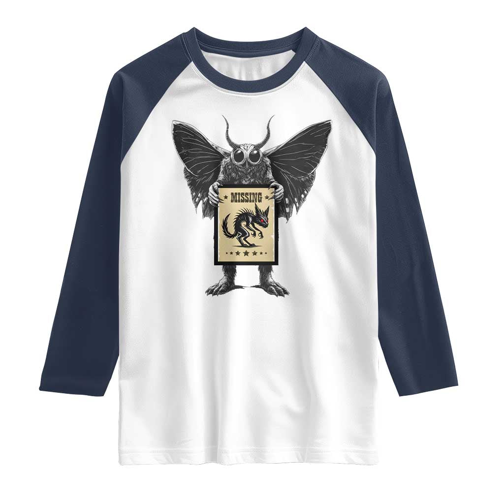 Mothman Missing Chupacabra Raglan Shirt Funny Cryptid Gift TS12 White Navy Print Your Wear