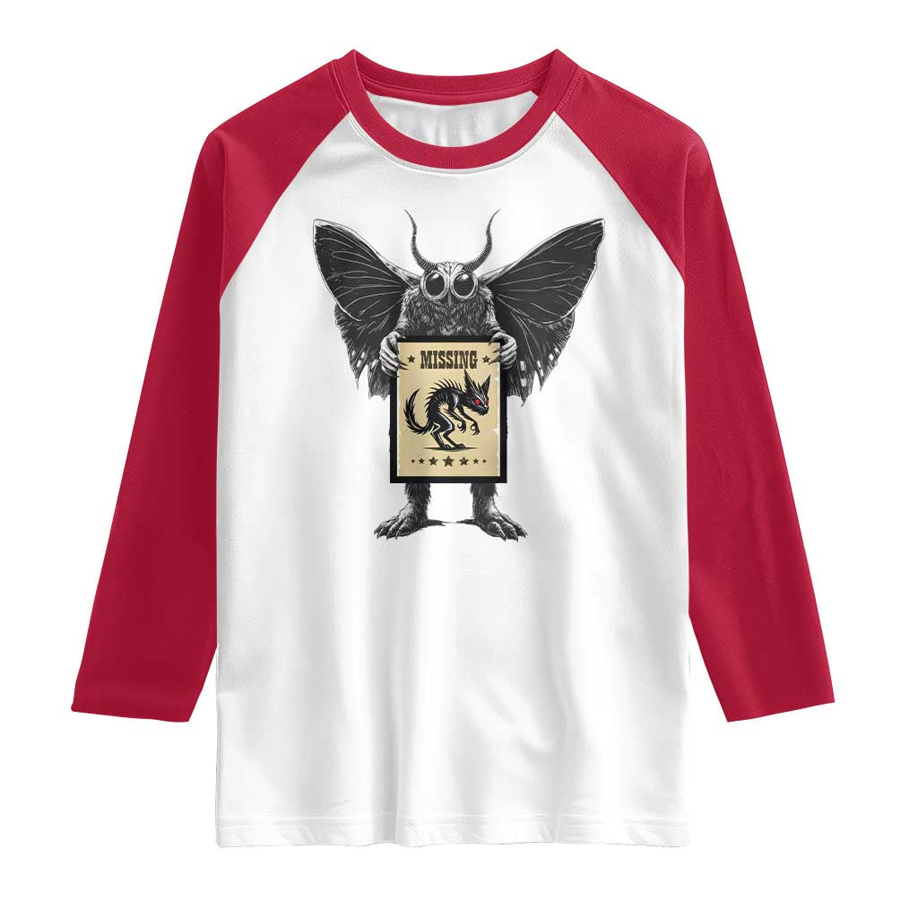 Mothman Missing Chupacabra Raglan Shirt Funny Cryptid Gift TS12 White Red Print Your Wear