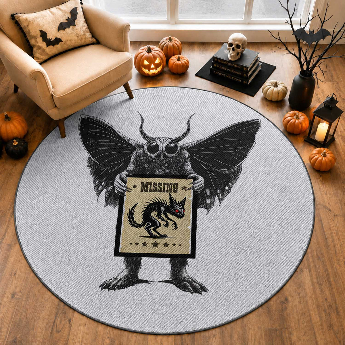 Mothman Missing Chupacabra Round Rug Funny Cryptid Gift