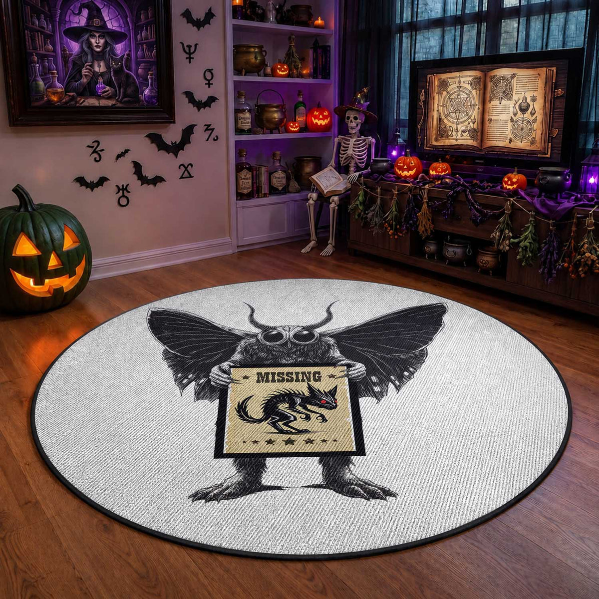 Mothman Missing Chupacabra Round Rug Funny Cryptid Gift