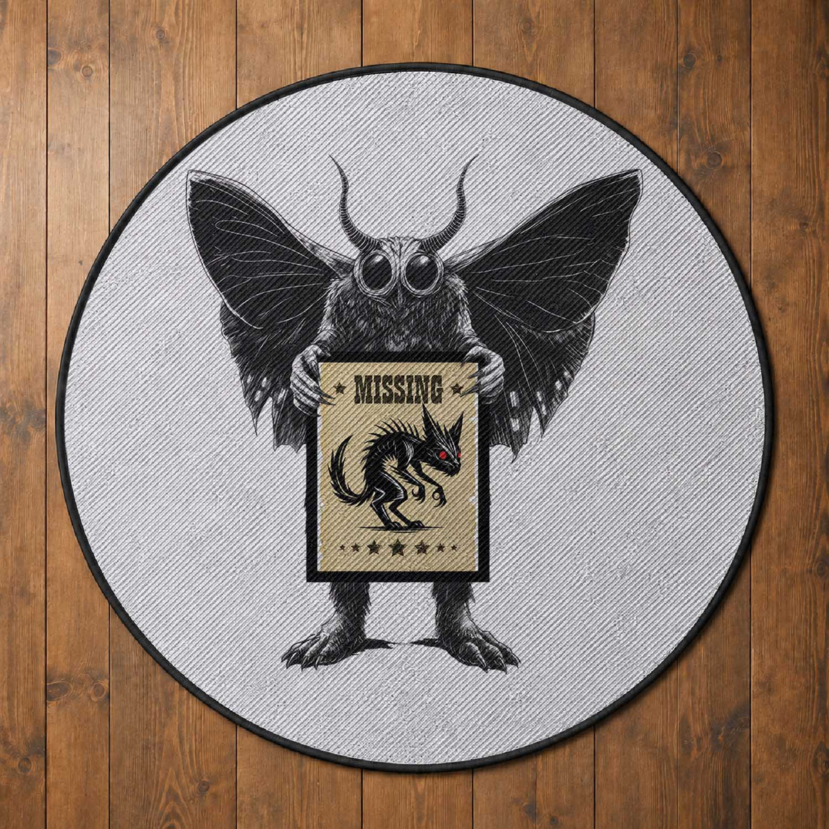 Mothman Missing Chupacabra Round Rug Funny Cryptid Gift