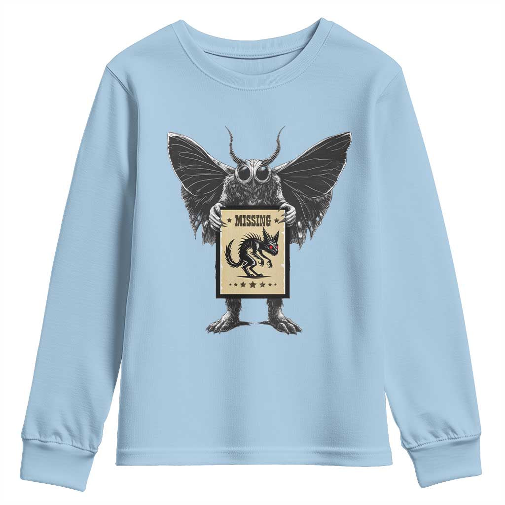 Mothman Missing Chupacabra Youth Sweatshirt Funny Cryptid Gift TS12 Light Blue Print Your Wear