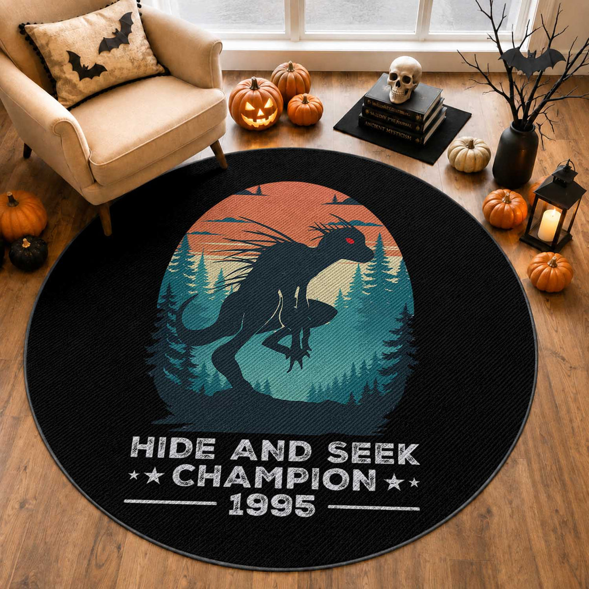 Chupacabra Round Rug Gothic Humor Hide And Seek Champion Gift