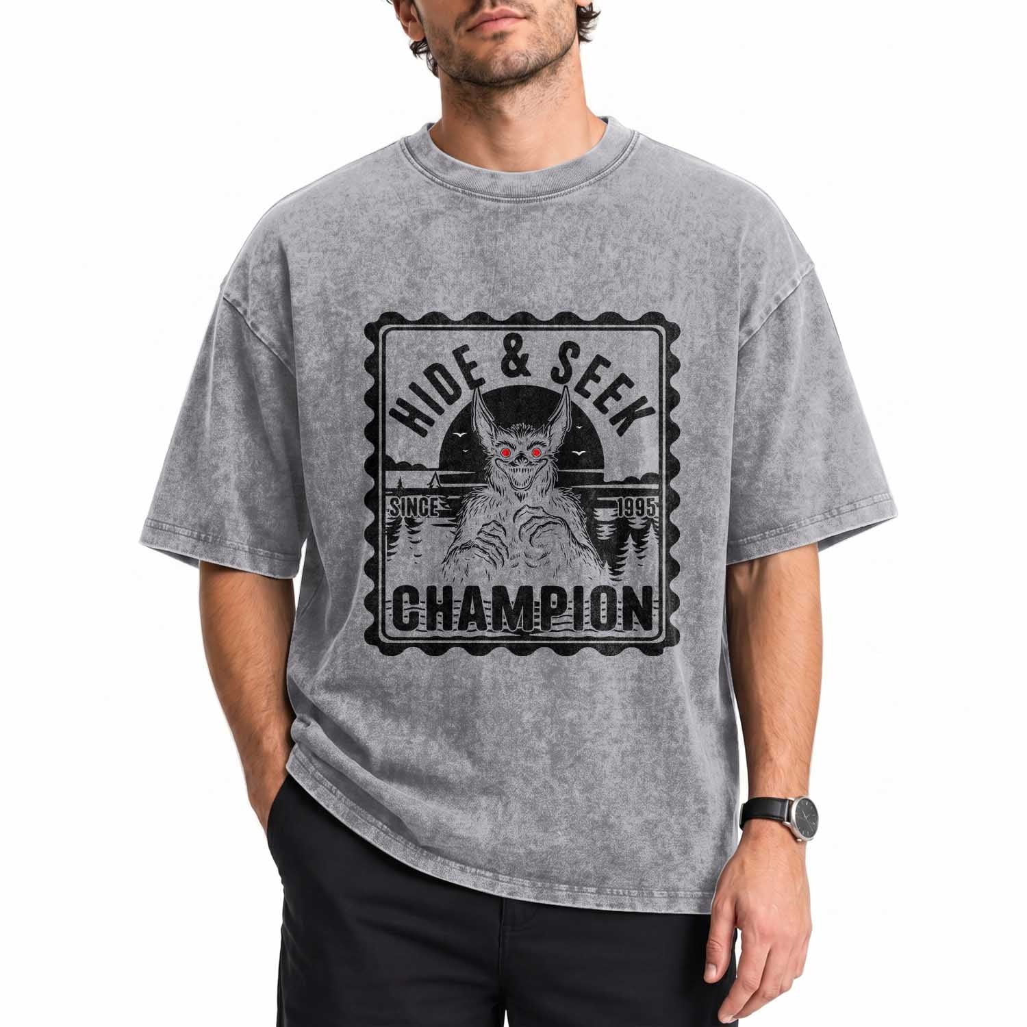 Chupacabra Hide And Seek Champion Since 1995 Washed Cotton T-Shirt Cryptid Gift