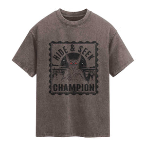 Chupacabra Hide And Seek Champion Since 1995 Washed Cotton T-Shirt Cryptid Gift