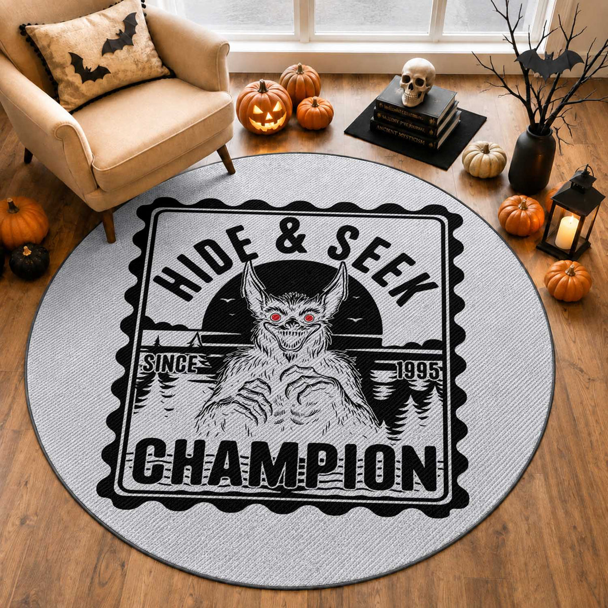 Chupacabra Hide And Seek Champion Since 1995 Round Rug Cryptid Gift