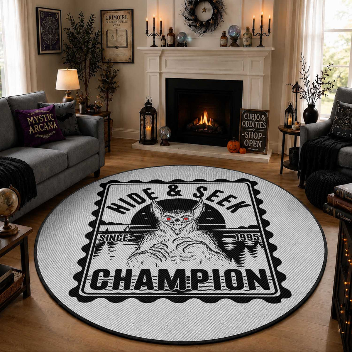 Chupacabra Hide And Seek Champion Since 1995 Round Rug Cryptid Gift