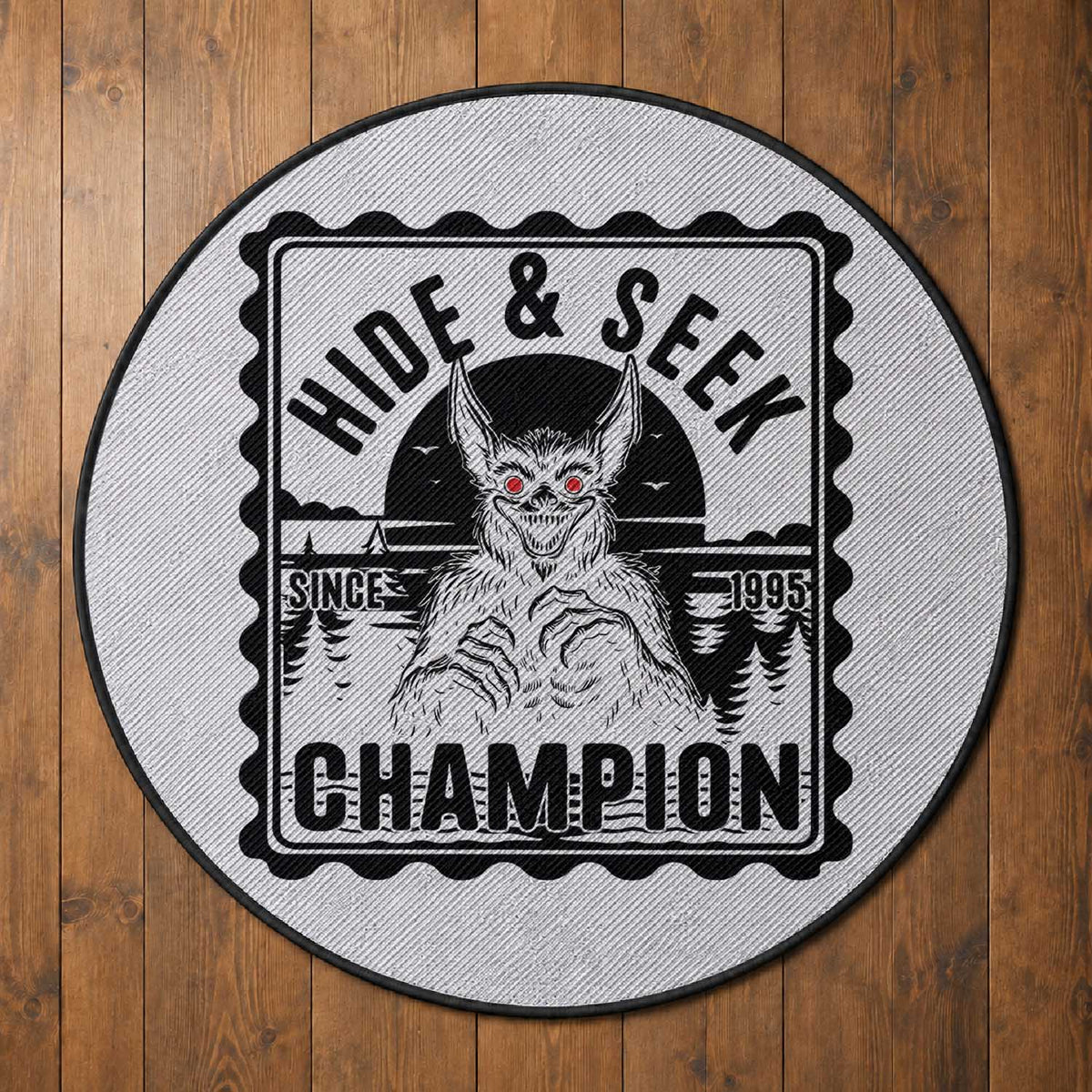 Chupacabra Hide And Seek Champion Since 1995 Round Rug Cryptid Gift